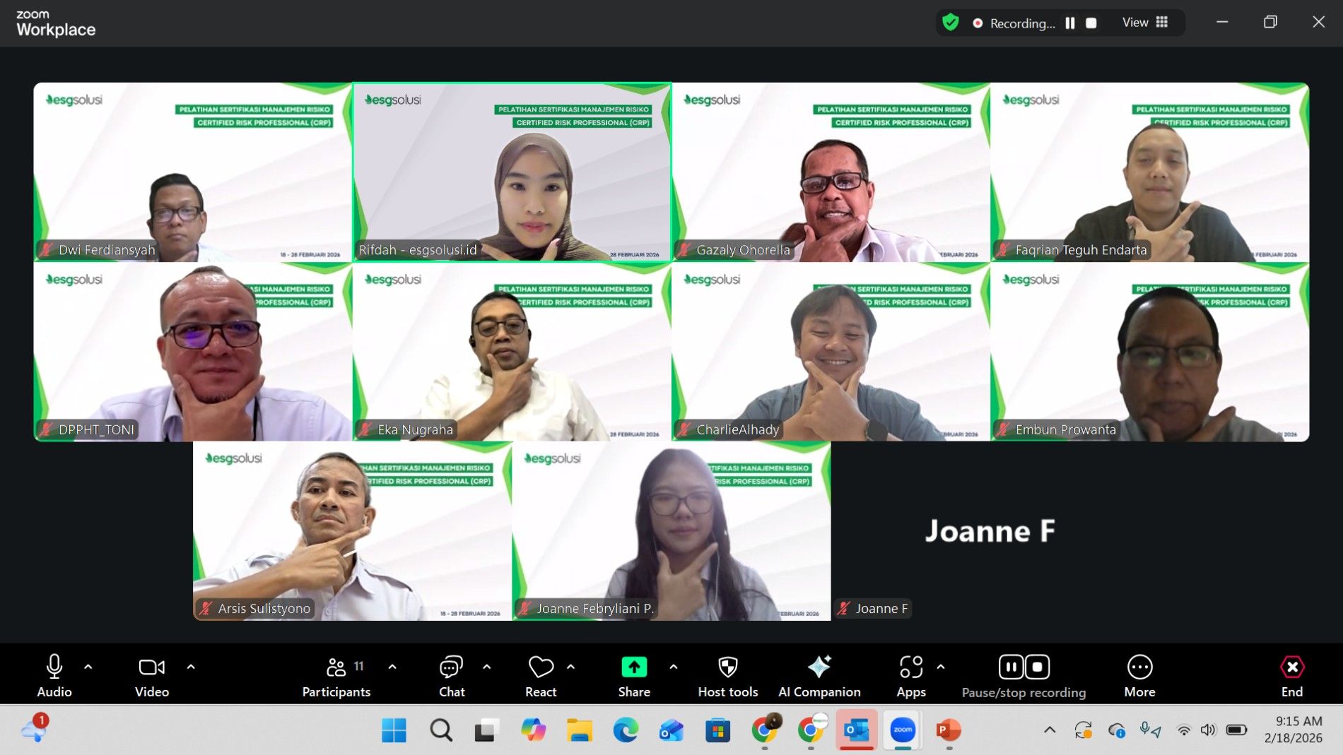 Sesi Zoom Pelatihan CRP